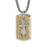Stainless Steel & Gold IP Cross Dog Tag on 22 2.5mm Stailess Steel Rounded Box Chain